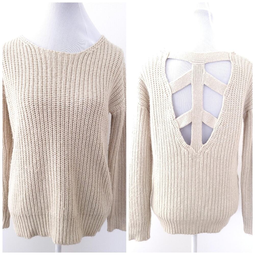 Sparkle & Fade Chunky Knit Lace Back Sweater XS, Oversized Boho Festival Casual